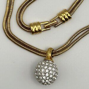 Vintage Swarovski Crystal Ball Pendant on Double Snake Chain Necklace